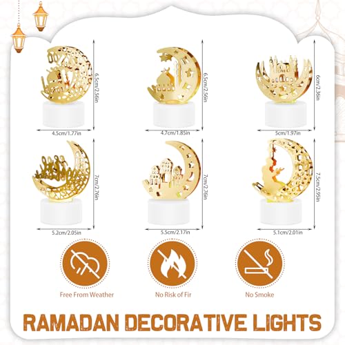 Hyunlai Ramadan Decorations for Home 6 Pieces Ramadan Led Lamp, Ramadan Eid Mubarak Decorations Lights, Ramadan Table Decor - Image 2