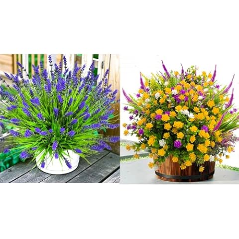 TSTWETO Artificial Plants Outdoor, 22 Pcs Fake Flowers UV Resistant Outdoor Fake Plants, Lavender Artificial Flowers Plastic Fake Faux Flowers Shrubs for Home Porch Garden Yard Window Box Cover