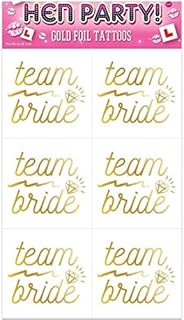 Henbrandt 18 x Team Bride Gold Foil Temporary Tattoos for Hen Do Bachelorette Party Accessories Bridesmaid Gift Bags Bride to Be Decorations Adult Tattoo Transfers