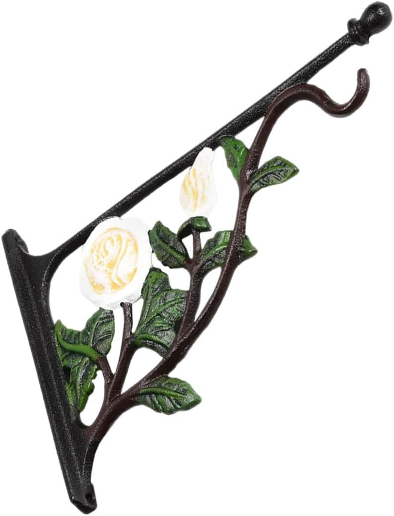 YARNOW Cast Iron Rose Pattern Flowerpot Hanger Wall Bracket for Outdoor Garden Bird Feeder Lantern Hook Indoor and Patio Hanging Storage Hook