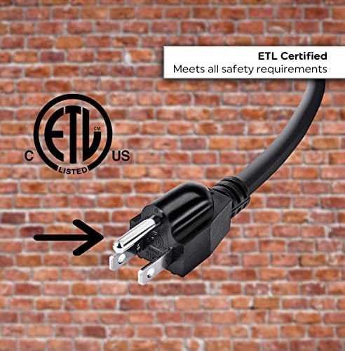 Aurum Cables Extension Cord 6 Feet - 16 Awg Sjtw Heavy Duty Power Cord - 3 Prong Cable 125 Volts 13 Amp Nema 5-15P To Nema 5-15R Etl Listed - Indoor Outdoor Extension Cord In Black - 5 Pack #TOP6