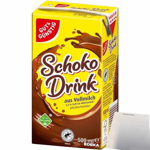 Gut&Günstig Schoko-Drink 3,5% Fett mit Papier-Trinkhalm kalt und heiß ein Genuss (500ml Packung) + usy Block