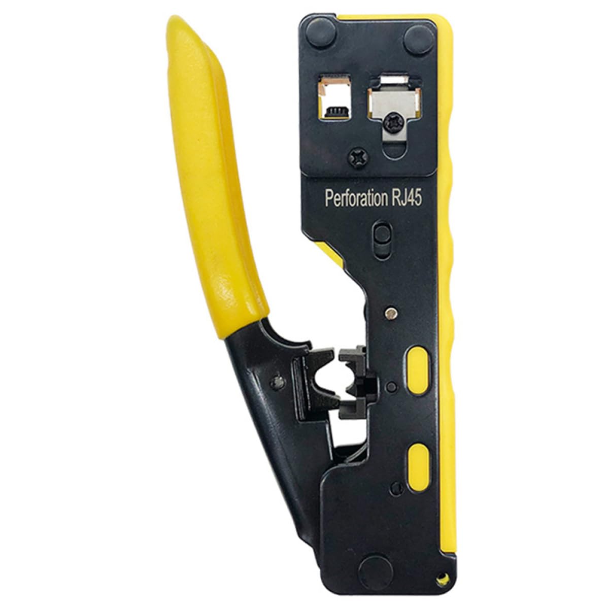 Pinza Crimpatrice Rete Cat 7 a Foro Passante, Doppio Uso | Sgancio Rapido a Cricchetto Cavità 6p/8p Acciaio Utensile e Abs per Rj-12 , Rj-11 e Rj-45