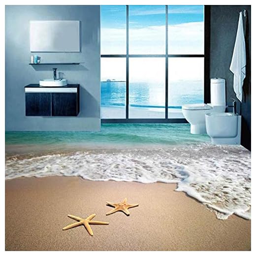 Moderna enkla golv väggbilder tapet 3D hav spray strand sjöstjärna badrum vattentät fukttålig PVC självhäftande tapeter 350 cm (L) x 245 cm (W)