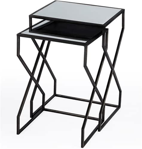 Beaumont Lane Metal Mirrored Nesting Tables, Black Finish with Bronze