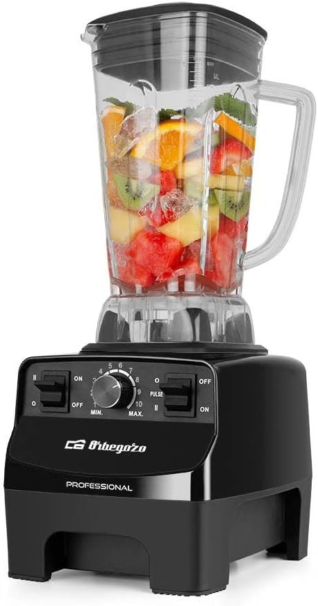 Orbegozo BV 9650 Batidora de vaso profesional, motor AC de cobre de alto rendimiento, vaso 2L de tritán libre de BPA, 30.000 RPM, 1500W, regulador electrónico potencia, cuchilla INOX de 8 puntas Negro