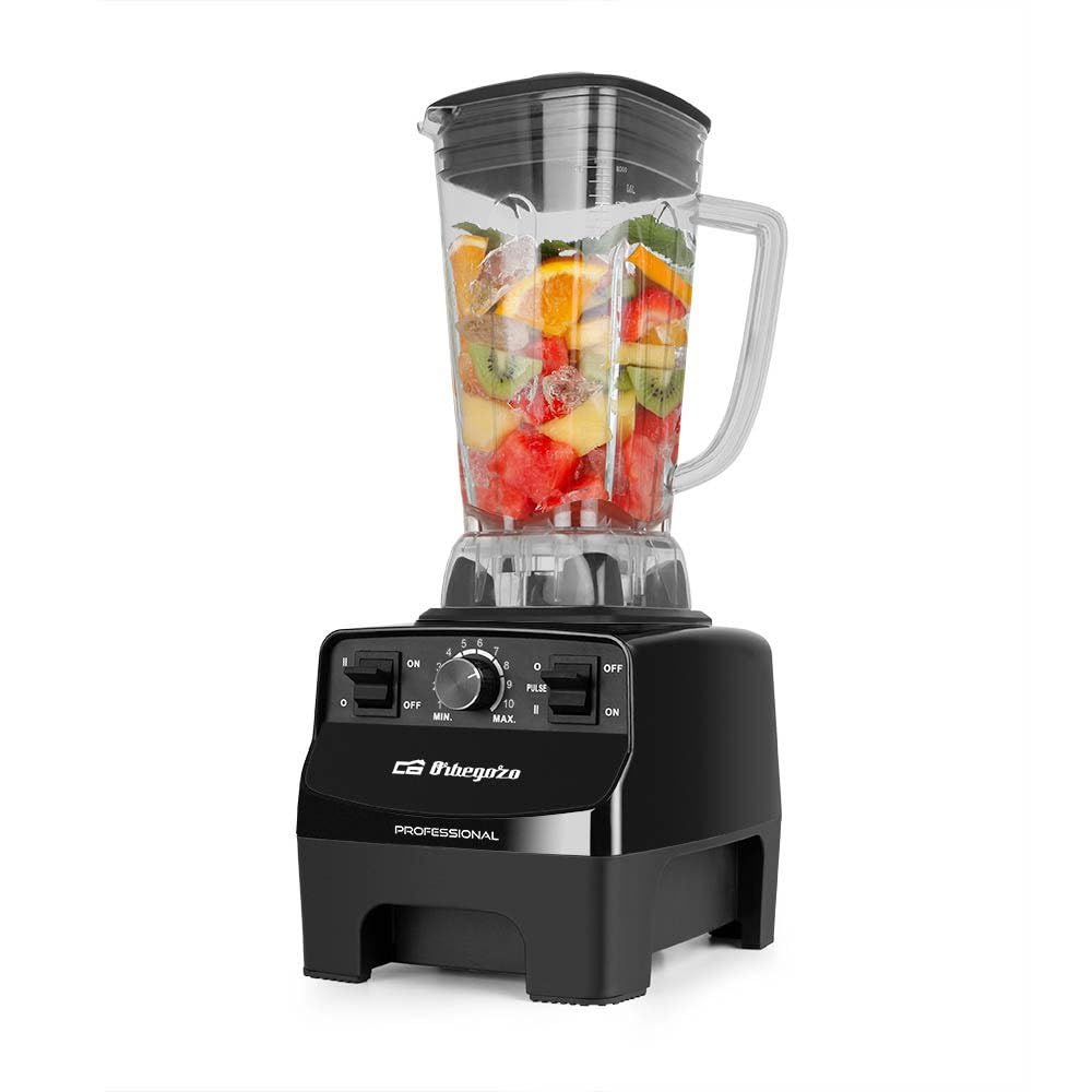 Orbegozo BV 9650 Batidora de vaso profesional, motor AC de cobre de alto rendimiento, vaso 2L de tritán libre de BPA, 30.000 RPM, 1500W, regulador electrónico potencia, cuchilla INOX de 8 puntas Negro