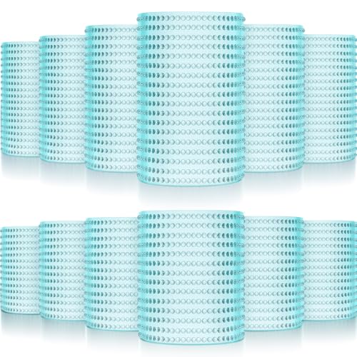 Foaincore 12 Count Hobnail Drinking Glasses Set Vintage Glassware Old Fashioned Beverage Glasses Bubble Cocktail 14 oz, Rocks Glass Cup 11 oz Water Elegant (Lake Blue)