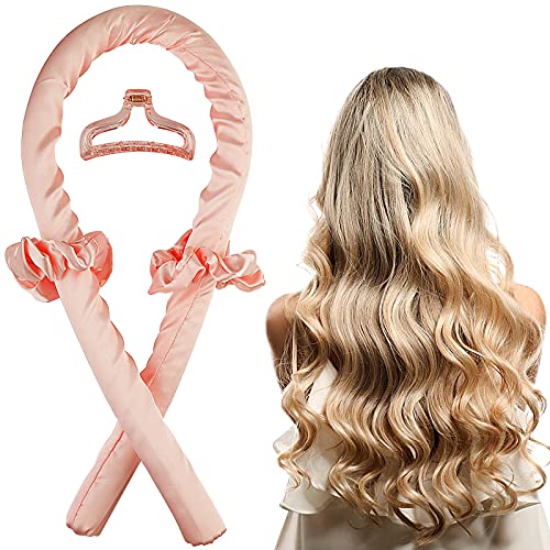 TikTok Heatless Curling Rod Headband For Long Hair To Sleep In Overnight, No Heat silk Soft Headband Foam Hair Rollers, Curling Ribbon and Flexible Rods for Natural Hair, Pink