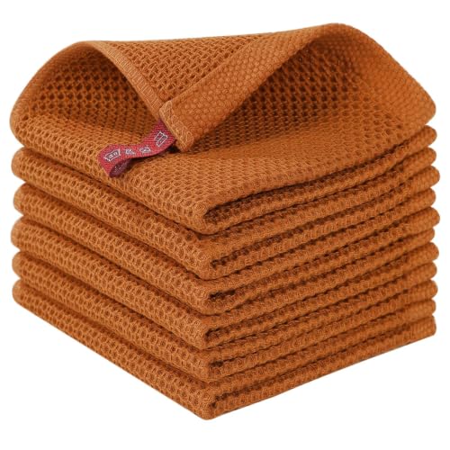 Image of Homaxy 100% Cotton Waffle Weave Kitchen Dish Cloths 6-Pack, Burnt Orange | 12 x 12 Inches, Ultra Soft Absorbent Dish Towels, Quick Drying Dish Rags with Hanging Loop