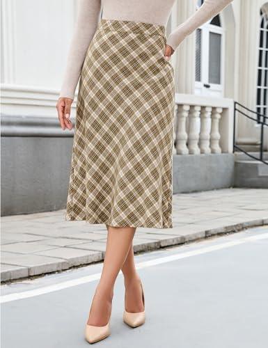 luvamia Plaid Skirts for Women Midi Length High Waisted Trendy A Line Elastic Waist Casual Office Work Fall Skirt3