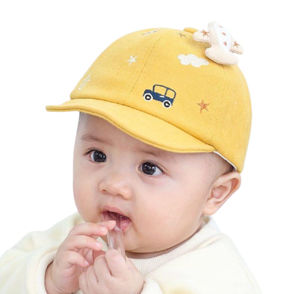 Unisex-Child 1 Pc Infant Baseball Car Designed Cotton Cap for Summer- Yellow (6-12 Months)