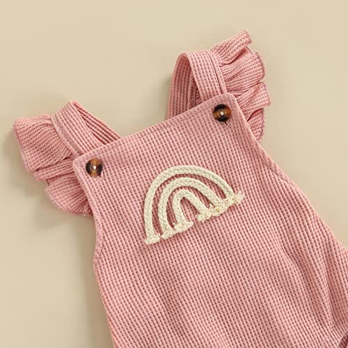 Hnyenmcko Newborn Baby Boy Girls Clothes Infant Rainbow Romper Waffle Ruffled Sleeveless Backless Bodysuit Jumpsuit Headband Outfit (B-Pink, 0-3 Months) #TOP2