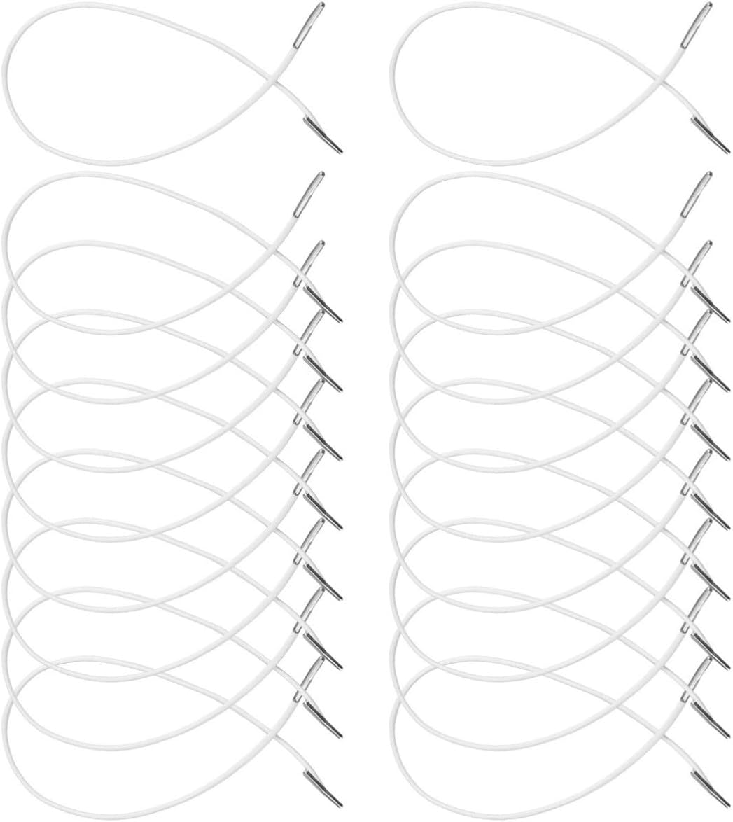 Elastic Cord and Smooth Barbs White with Metal Barbed Ends 100pcs 18cm Adjustable Stretch Loop Fastener, Strong Elasticity for Mask Making and DIY Arts Crafts