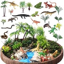 26 Pcs Amphibious Animals Figurines Toys Diorama Project Kit Plastic Reptile Lizard Snake Playset Cake Toppers Model Trees for Kids Toddlers Educational Learning Birthday GiftTray Not Included