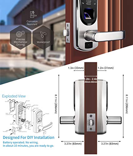 Wejupit V8 Keyless Entry Smart Door Lock,Fingerprint Stainless Steel Touchscreen With Electronic Keypads Spare Key Two-Factor Authentication Digital Biometric Auto-Lock(Left Handle Only) (Left Handle) #TOP5