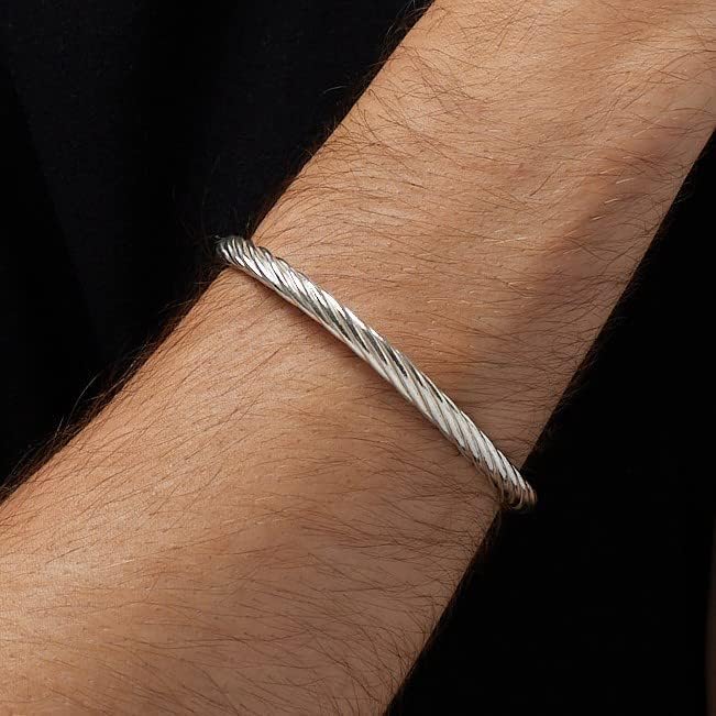 Treasure Bay Men's Sterling Silver Bangle Bracelet with Dragon Design - Image 5