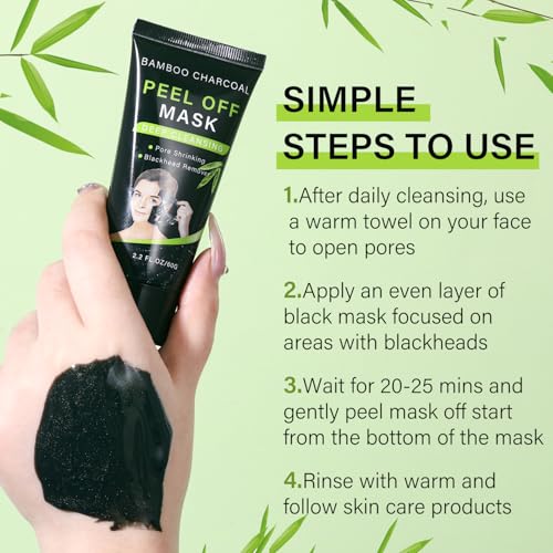 Bamboo Charcoal Peel Off Mask, Blackhead Remover Peel Off Mask Charcoal Face Masks for Deep Cleansing - Image 5