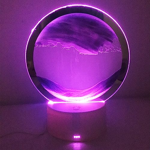 Neioaas Bewegliche Sandkunst-Tischlampe, 3D-Tiefsee-Landschaft Treibsandlampe, 7 Farbwechsel, Sandbewegung, Schreibtischlampe, 360° drehbar, 3D-Sanduhr-Lichter, Heimdekoration (Lila-2)