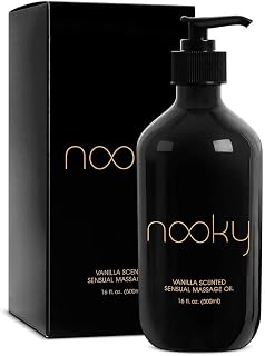 Nooky Vanilla Massage Oil with Fractionated Coconut Oil - 16oz Non-Greasy Hydrating Body Oil for Couples