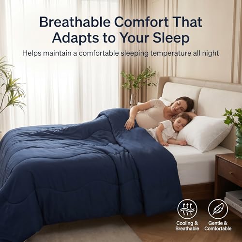 Cooling Comforter, King/Cali King, Blanket for Hot Sleepers, Lightweight Quilt for Summer with Dual-Sided Cool Tech, All-Season Soft Breathable Cold Bedding for Sleeping, 106x90inch, Midnight Blue — view 6