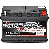 BlackMax Batterie, mit 12 Volt und 75Ah Kapazität, für Diesel und Benziner mit 30% mehr Startkraft gegenüber herkömmlichen Starterbatterien