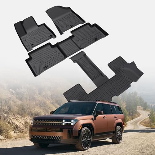 Car Floor Mats for 2024 2025 Hyundai Santa Fe (Not for Hybrid), All Weather Protection TPE Car Mats Custom Car Liners Accessories, Custom Fit 3 Rows Car Floor Liners Set, Black