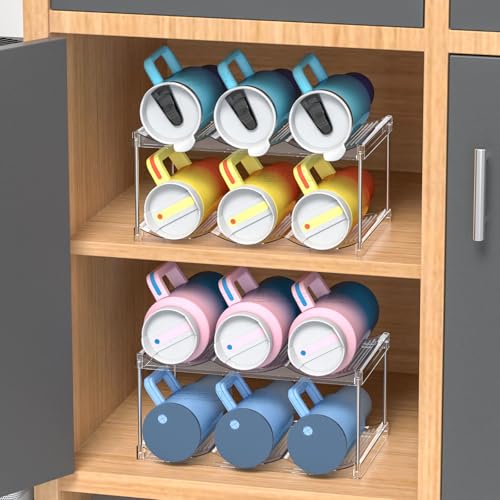 Yieach 4 PCS Stackable Water Bottle Organizer for Cabinet,4.7\" W X5.3\"H Great for Stanley Yeti Bottle and Other Tumbler Organizer for Kitchen Cabinets,Clear Stackable Water Bottle Holder and Wine Rack