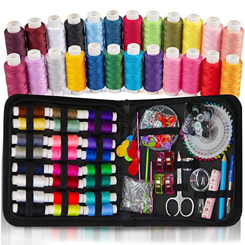 Sewing Kit Supplies for DIY, Beginners, Adult, Kids, Summer Campers, Travel and Home,Sewing Set with Scissors, Thimble, Thread, Needles, Tape Measure, Case and Accessories (XL-Large)