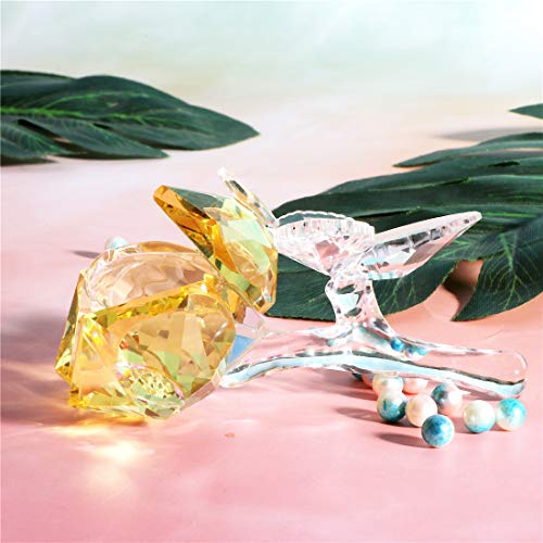 Waltz&F Crystal Rose Flower Paperweight Figurine Collectible Statue Wedding Table Centerpiece Ornament,Yellow Rose #TOP3