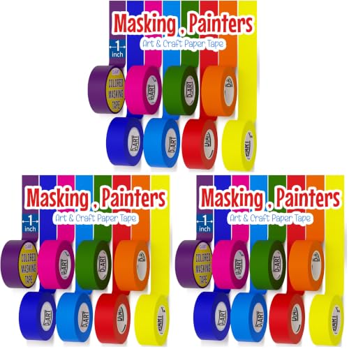 Image of DEART 8X Colored Masking Tape, 33 Ft x 1 inch Colored Painters Tape for Arts & Crafts Labeling or Coding, Craft Supplies Color Tape Rolls, Colorful Masking Craft Tape, Lab Tape (Pack of 3)