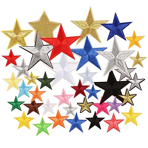 40pcs Star Iron on Patches, Embroidery Applique Patches for DIY Jeans Jackets, Clothing, Bag, Caps (Star)