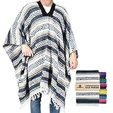 Artisans Bazaar Traditional Mexican Baja Poncho Men and Women Authentic Gaban Serape Sarape Blanket Pancho Jorongo Cowboy