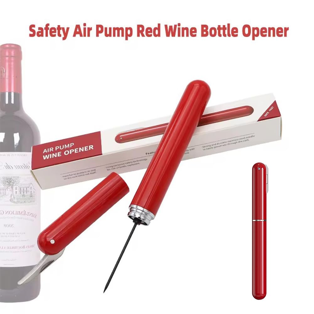 Sacacorchos Aire,2 in 1 Vino Presión de Aire Abrebotellas,Sacacorchos Aire Presion,Abridor de Vino Aire Comprimido Presión,Sacacorchos,Para amantes del vino,Fiestas y cenas,Rojo