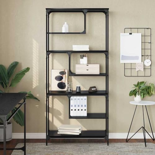 Estantería de roble negro vertical con 7 compartimentos y diseño industrial moderno para dormitorio 5