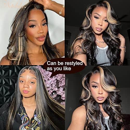 Nadula Chocolate Brown Blonde Body Wave 13X4 Lace Front Wigs Human Hair Transparent Lace Frontal Wig With Balayage Highlights Glueless Colored Wig Pre Plucked Natural Hairline 150% Density 22Inch #TOP5