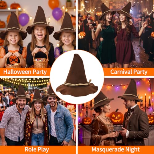 Chapeau de Sorcière, Chapeaux de Sorcière D'Halloween, Chapeau Sorcières Pliable, Chapeaus Sorcièress, Accessoires de Sorcières, pour Oktoberfest, Halloween, Carnaval, Cosplay, Mascarade, Marron – vue 7