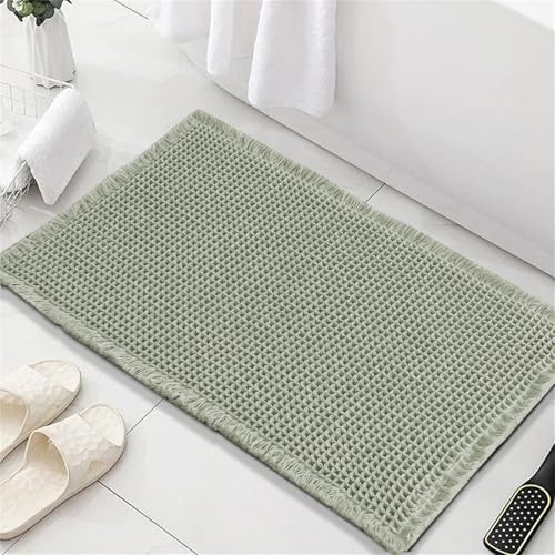 LINGKY Waffle Badematte rutschfest Badezimmerteppich mit rutschhemmender Rückseite Weich Badteppich Saugfähige Badvorleger Waschbar Duschvorleger für Badezimmer - 50x80 cm, Salbeigrün