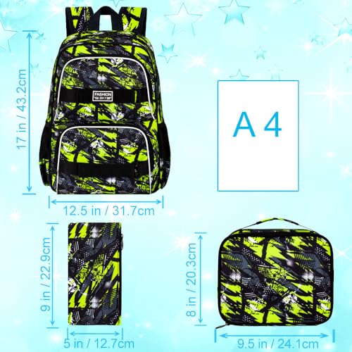HPJGD 3 mochilas para meninos, resistente à água, mochila infantil com lancheira, conjunto de mochil