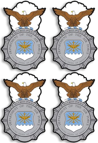 4-Pack: Air Force Security Police Logo Shaped Sticker (US U.S. Crest Insignia mp sp Vinyl Decal for car Truck or Laptop (1 x 2 inch) USAF Licensed