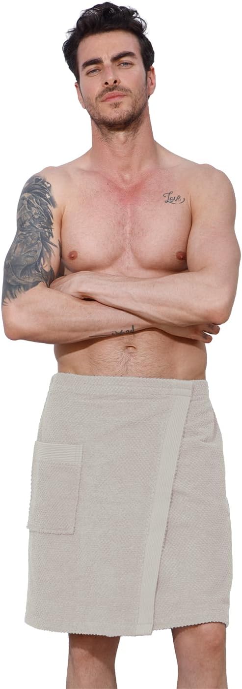 Men’s Spa Bath Terry Towel Wrap Robe - 100% Turkish Cotton Body Shower Wrap with Adjustable Closure - OEKO-TEX® Certified