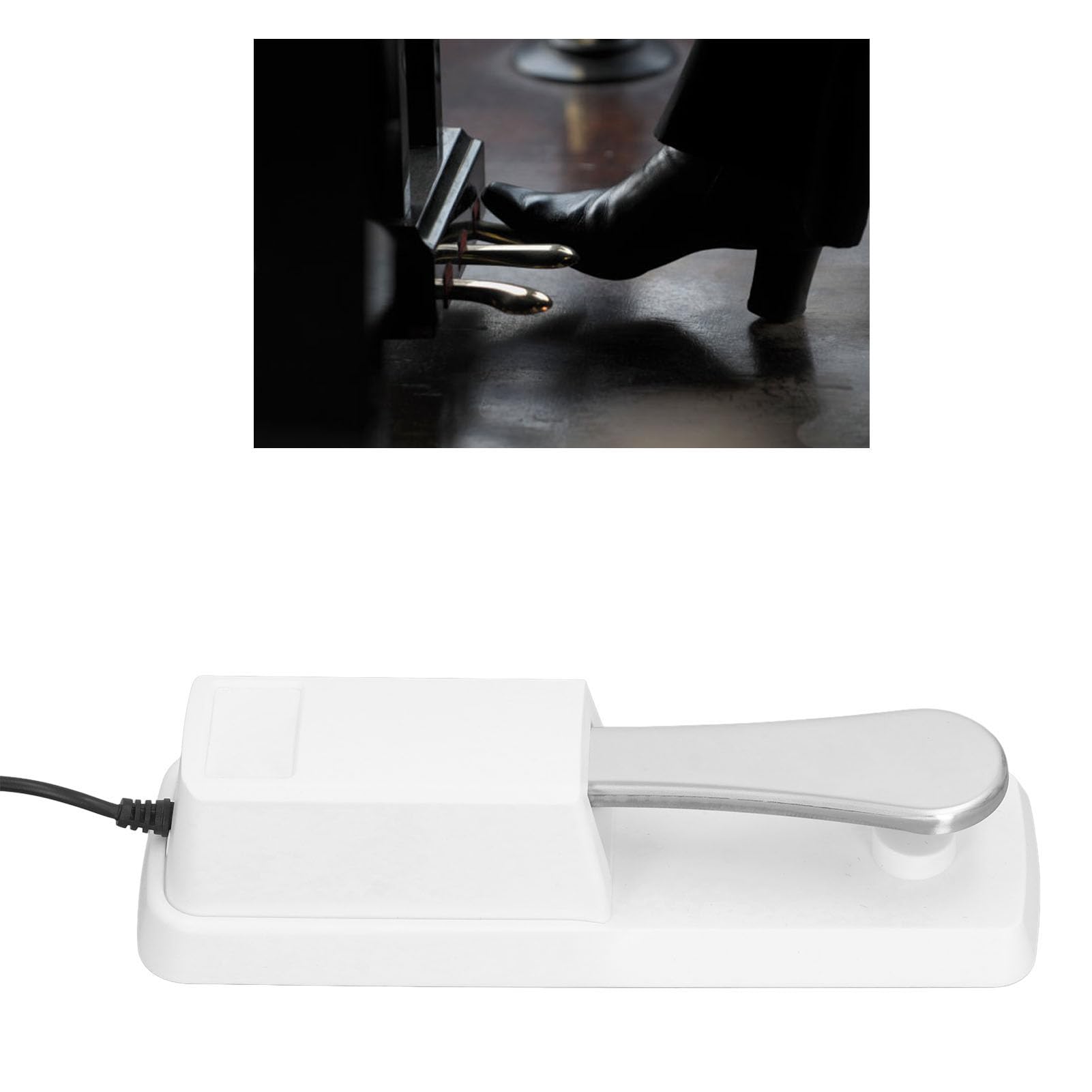 Pédale de Sustain, Pédale de Piano Numérique avec Connecteur 6,35 Mm, Pédale de Sustain Universelle avec Caoutchouc Antidérapant, pour Claviers MIDI, Pianos Numériques (WHITE)