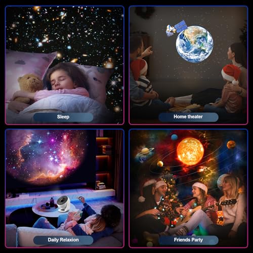 Galaxy Projektor, 13 in 1 Home Planetarium Star Light Projektor für Schlafzimmer 360° rotierenden Nebel Lampe Sternenhimmel Nachtlicht mit 12 Sonnensystem Konstellation Mond für Kinder Erwachsene
