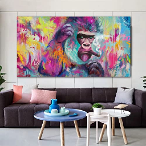 Affiche gorille singe fumer graffiti sur toile 70x140cm - 2