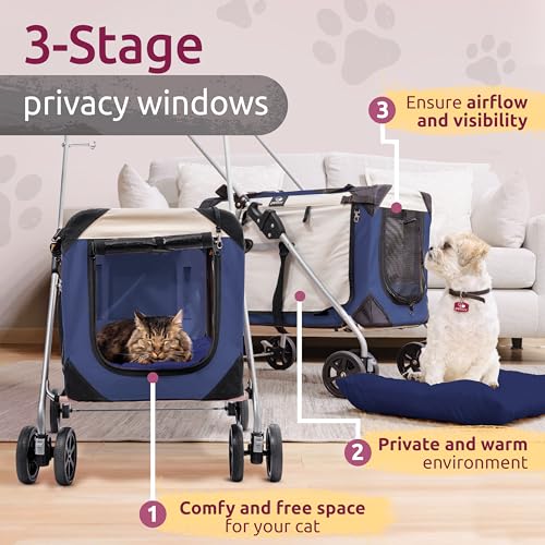Pet Stroller, Fits 2 Cats, Small to Medium Dogs (Up to 45 Lbs), Detachable, Soft-Sided Pet Carrier, Collapsible, Includes Plush Pillow