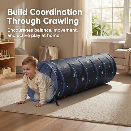 Image of Kids Play Tunnel for Toddlers, Peach-Skin Soft Crawl Through Tunnel with Star Pattern, 69 inch Foldable Pop-Up Baby Tunnel for Indoor Outdoor Play