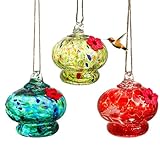 QFkris 3 Pack Blown Glass Hummingbird Feeder for Outdoors Hanging, 2.9" Small Hummingbird Feeder with Flower Feeding Ports, Bird Feeder for Outside Garden Backyard Decor, Gifts for Women Mom