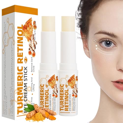 2 Pieces Turmeric Eye Cream Stick, Turmeric Retinol Eye Balm Pen, Retinol Eye Cream, for Dark Circles and Wrinkles, Reduces Puffiness, Fine Lines and Eye Bags, for All Skin Types
