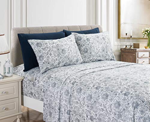 Elegant Comfort Luxury Soft Bed Sheets Paisley Pattern - 1500 Premium Hotel Quality Microfiber Softness Wrinkle and Fade Resistant (6-Piece) Bedding Set, King, Paisley Navy Blue