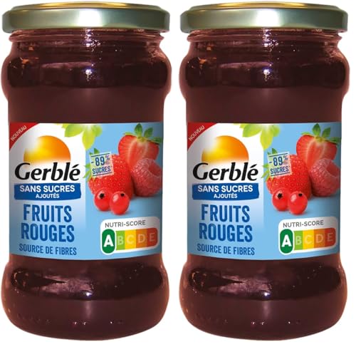 GERBLÉ – Fruits Rouges à Tartiner – Sans Sucres Ajoutés – Source de Fibres – Nutri-score A – 320 g (Lot de 2)